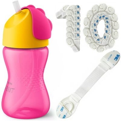 Butelka Philips Avent SCF798/02 12m+ pink-yellow + zabezpieczenie 10 szt Butelka Philips Avent SCF798/02 12m+ pink-yellow + zabezpieczenie 10 szt