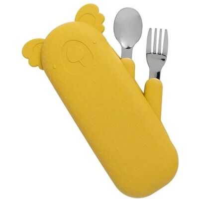 THE COTTON CLOUD sztućce w silikonowym pokrowcu, Koala/Mustard THE COTTON CLOUD sztućce w silikonowym pokrowcu, Koala/Mustard