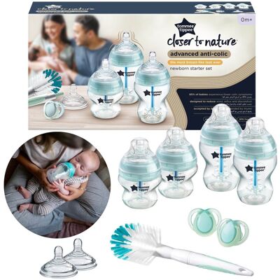 Tommee Tippee Zestaw Startowy Dla Noworodka, Butelki Antykolkowe Butelki Smoczki Szczotka 0m+ Tommee Tippee Zestaw Startowy Dla Noworodka, Butelki Antykolkowe Butelki Smoczki Szczotka 0m+