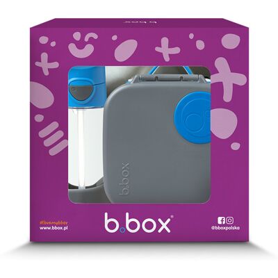 Zestaw Mini Lunchbox + Butelka tritanowa ze słomką 450 ml, Blue Slate, b.box Zestaw Mini Lunchbox + Butelka tritanowa ze słomką 450 ml, Blue Slate, b.box