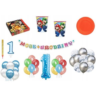 ImprezCzas Zestaw Urodzinowy 1 urodziny Super Mario ImprezCzas Zestaw Urodzinowy 1 urodziny Super Mario