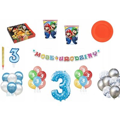 ImprezCzas Zestaw Urodzinowy 3 urodziny Super Mario ImprezCzas Zestaw Urodzinowy 3 urodziny Super Mario