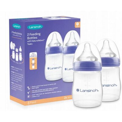 Lansinoh Zestaw Butelek Do Karmienia 2x160 Ml + Smoczki 1m+ Lansinoh Zestaw Butelek Do Karmienia 2x160 Ml + Smoczki 1m+