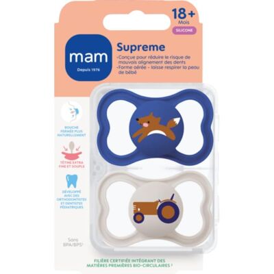 Mam Supreme Silikonowy Smoczek Ortodontyczny 18+ 2 Szt. Z Pudełkiem Mam Supreme Silikonowy Smoczek Ortodontyczny 18+ 2 Szt. Z Pudełkiem