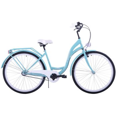 Rower miejski damski z przerzutkami Kozbike 28 cali morski Rower miejski damski z przerzutkami Kozbike 28 cali morski
