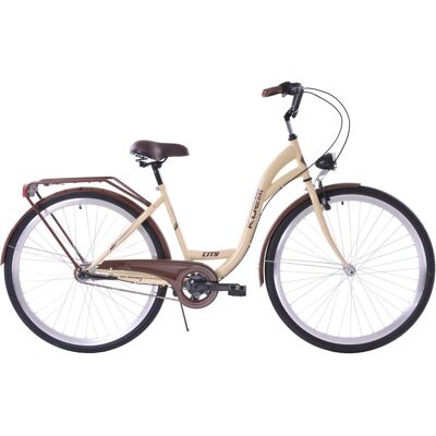 Rower Miejski Damski Z Przerzutkami Kozbike 28 Cali Kremowy Rower Miejski Damski Z Przerzutkami Kozbike 28 Cali Kremowy