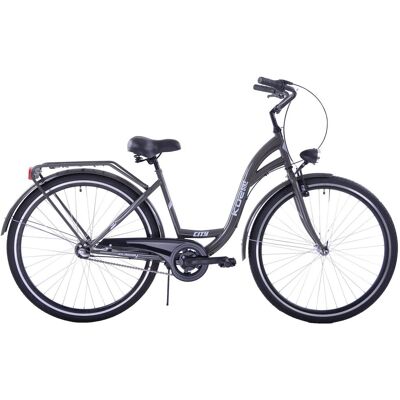 Rower miejski damski z przerzutkami Kozbike 28 cali grafitowy Rower miejski damski z przerzutkami Kozbike 28 cali grafitowy