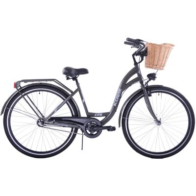Rower miejski damski z koszykiem Kozbike 28 cali grafitowy Rower miejski damski z koszykiem Kozbike 28 cali grafitowy
