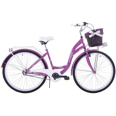 Rower miejski damski z przerzutkami Kozbike 28 cali fioletowy Rower miejski damski z przerzutkami Kozbike 28 cali fioletowy