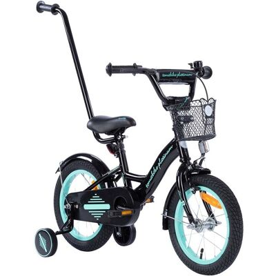 TO-MA Rower dziecięcy PLATINUM BMX 14 cali z prowadnikiem - CZARNO- TURKUSOWY TO-MA Rower dziecięcy PLATINUM BMX 14 cali z prowadnikiem - CZARNO- TURKUSOWY