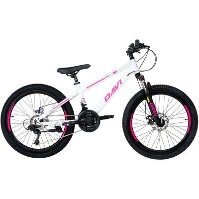 DaviBikes Rower górski MTB Davi Bonita 24, 130–160 cm, 21 biegów, różowy/biały DaviBikes Rower górski MTB Davi Bonita 24, 130–160 cm, 21 biegów, różowy/biały