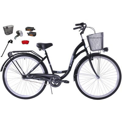 Fuzlu Rower miejski 28 damski Kozbike (K14) 3S czarny z metalowym koszem Fuzlu Rower miejski 28 damski Kozbike (K14) 3S czarny z metalowym koszem
