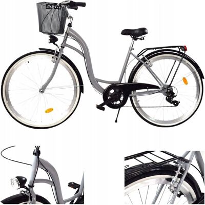 DALLAS BIKE Rower Miejski Damski 28' Koła Lekki Aluminiowy Szary Przerzutki Bagażnik DALLAS BIKE Rower Miejski Damski 28' Koła Lekki Aluminiowy Szary Przerzutki Bagażnik
