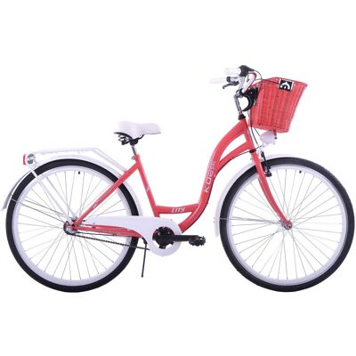 Fuzlu Rower miejski damski 28 Kozbike (K28) 3biegi kolor koral z koszem Fuzlu Rower miejski damski 28 Kozbike (K28) 3biegi kolor koral z koszem