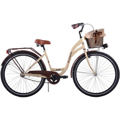 Rower miejski damski damka KOZBIKE 26' kremowo-brązowy – kosz, LED, retro Rower miejski damski damka KOZBIKE 26' kremowo-brązowy – kosz, LED, retro