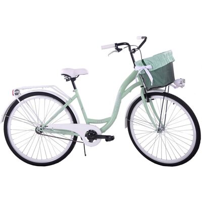 Rower miejski damski damka KOZBIKE 26' miętowo-biały – kosz, LED, retro Rower miejski damski damka KOZBIKE 26' miętowo-biały – kosz, LED, retro
