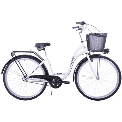 Rower miejski damski damka KOZBIKE 28' 3 biegi biało-czarny – kosz, LED, retro Rower miejski damski damka KOZBIKE 28' 3 biegi biało-czarny – kosz, LED, retro