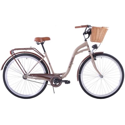 Rower miejski damski damka KOZBIKE 28' beżowo-brązowy – kosz, LED, retro Rower miejski damski damka KOZBIKE 28' beżowo-brązowy – kosz, LED, retro