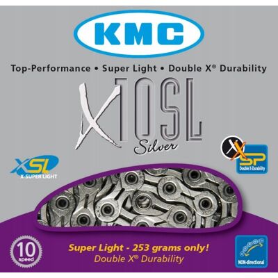 Łańcuch KMC X10-SL 10-biegowy - Srebrny - Campagnolo / Shimano / SRAM Łańcuch KMC X10-SL 10-biegowy - Srebrny - Campagnolo / Shimano / SRAM