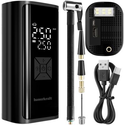 Bauerkraft Pompka rowerowa elektryczna kompresor do opon powerbank 6000mAh latarka LED Bauerkraft Pompka rowerowa elektryczna kompresor do opon powerbank 6000mAh latarka LED