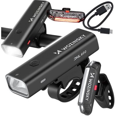 Zestaw Lampek Rowerowych Wozinsky Wsblb2 Przednia (400 Lm) Usb-C I Tylna Usb Micro - Czarny Zestaw Lampek Rowerowych Wozinsky Wsblb2 Przednia (400 Lm) Usb-C I Tylna Usb Micro - Czarny