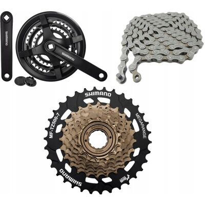 ZESTAW NAPĘDU SHIMANO 7rz KORBA 48T, WOLNOBIEG 34T, ŁAŃCUCH 3x7, NAPĘD 3x7 ZESTAW NAPĘDU SHIMANO 7rz KORBA 48T, WOLNOBIEG 34T, ŁAŃCUCH 3x7, NAPĘD 3x7