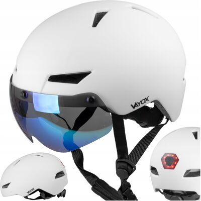 Kask Na Rower Hulajnogę Regulowany Orzeszek Z Lampką Biały M + Szybka Vayox Kask Na Rower Hulajnogę Regulowany Orzeszek Z Lampką Biały M + Szybka Vayox