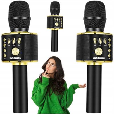 producent niezdefiniowany BONAOK Karaoke Mikrofon 3w1 bezprzewodowy Bluetooth przenośny czarno-złoty producent niezdefiniowany BONAOK Karaoke Mikrofon 3w1 bezprzewodowy Bluetooth przenośny czarno-złoty