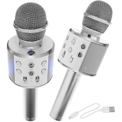 Bezprzewodowy Mikrofon TechSolz - Srebrny - Karaoke Microphone Bezprzewodowy Mikrofon TechSolz - Srebrny - Karaoke Microphone