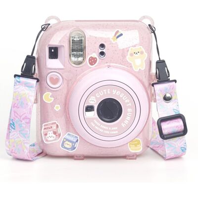 Loveinstant Futerał Etui Pokrowiec Case Do Fujifilm Fuji Instax Mini 12 + Naklejki I Kieszeń Na Zdjęcia / Jogurtowy Królik / Różowy Brokat Loveinstant Futerał Etui Pokrowiec Case Do Fujifilm Fuji Instax Mini 12 + Naklejki I Kieszeń Na Zdjęcia / Jogurtowy Królik / Różowy Brokat