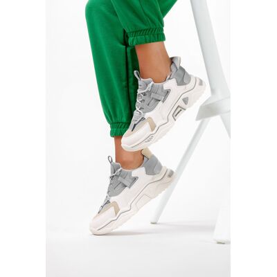 Beżowe sneakersy na platformie damskie buty sportowe sznurowane Casu 13-11-21-BEG-37 Beżowe sneakersy na platformie damskie buty sportowe sznurowane Casu 13-11-21-BEG-37