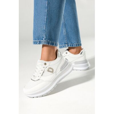 Białe sneakersy damskie buty sportowe na platformie sznurowane cyrkonie Casu 19293-2-38 Białe sneakersy damskie buty sportowe na platformie sznurowane cyrkonie Casu 19293-2-38