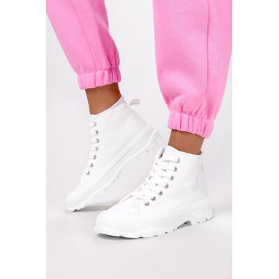 Białe trampki na platformie wysokie buty sportowe damskie sznurowane Casu SJ2095-2-40 Białe trampki na platformie wysokie buty sportowe damskie sznurowane Casu SJ2095-2-40