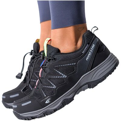 Czarne Buty Sportowe Trekkingowe Damskie Wodoodporne Na Bieżnikowanej Podeszwie Z Regulowaną Elastyczną Sznurówką Ciemnoszare Wstawki Casu 7393-8d-37 Czarne Buty Sportowe Trekkingowe Damskie Wodoodporne Na Bieżnikowanej Podeszwie Z Regulowaną Elastyczną Sznurówką Ciemnoszare Wstawki Casu 7393-8d-37