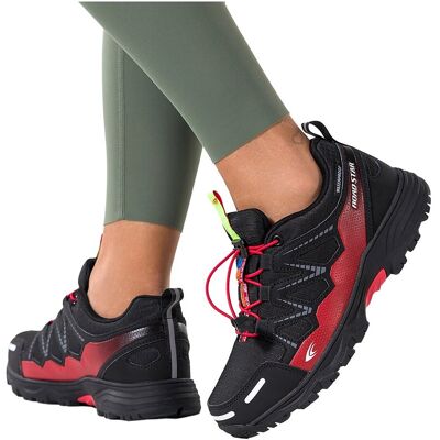 Czarne Buty Sportowe Trekkingowe Damskie Wodoodporne Na Bieżnikowanej Podeszwie Z Regulowaną Elastyczną Sznurówką Czerwone Wstawki Casu 7393-0d-41 Czarne Buty Sportowe Trekkingowe Damskie Wodoodporne Na Bieżnikowanej Podeszwie Z Regulowaną Elastyczną Sznurówką Czerwone Wstawki Casu 7393-0d-41