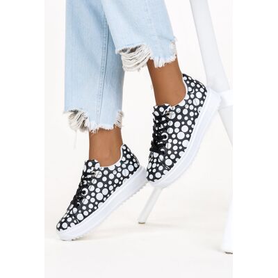 Czarne sneakersy na platformie damskie buty sportowe sznurowane w groszki Casu SX81-36 Czarne sneakersy na platformie damskie buty sportowe sznurowane w groszki Casu SX81-36