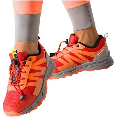 Czerwone Buty Sportowe Trekkingowe Damskie Wodoodporne Na Żłobionej Podeszwie Z Regulowaną Elastyczną Sznurówką Pomarańczowe Wstawki Casu 7590-6d-40 Czerwone Buty Sportowe Trekkingowe Damskie Wodoodporne Na Żłobionej Podeszwie Z Regulowaną Elastyczną Sznurówką Pomarańczowe Wstawki Casu 7590-6d-40