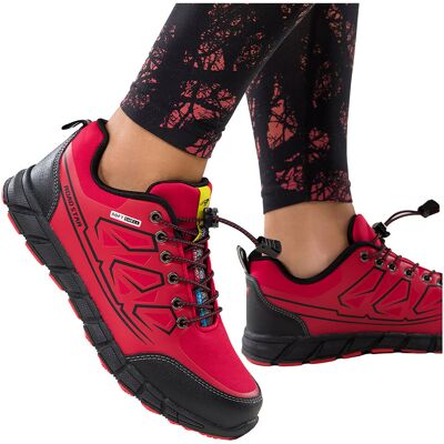 Czerwone Buty Trekkingowe Damskie Buty Sportowe Na Bieżnikowanej Podeszwie Z Regulowaną Elastyczną Sznurówką Czarne Wstawki Softshell Casu 2309-3w-40 Czerwone Buty Trekkingowe Damskie Buty Sportowe Na Bieżnikowanej Podeszwie Z Regulowaną Elastyczną Sznurówką Czarne Wstawki Softshell Casu 2309-3w-40