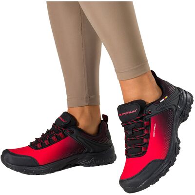 Czerwone Buty Trekkingowe Damskie Buty Sportowe Softshell Na Bieżnikowanej Podeszwie Sznurowane Czarne Wstawki Carla 8529-36 Czerwone Buty Trekkingowe Damskie Buty Sportowe Softshell Na Bieżnikowanej Podeszwie Sznurowane Czarne Wstawki Carla 8529-36
