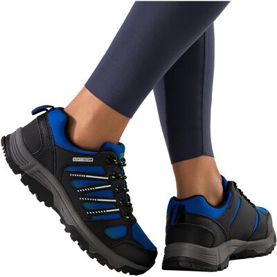 Niebieskie Buty Trekkingowe Damskie Buty Sportowe Softshell Na Bieżnikowanej Podeszwie Sznurowane Czarne Wstawki Carla 1540-38 Niebieskie Buty Trekkingowe Damskie Buty Sportowe Softshell Na Bieżnikowanej Podeszwie Sznurowane Czarne Wstawki Carla 1540-38