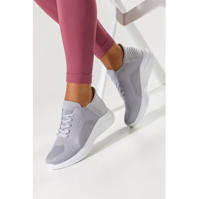 Szare Buty Sportowe Damskie Na Fitness Sneakersy Na Elastycznej Białej Platformie Sznurowane Casu L8010-38 Szare Buty Sportowe Damskie Na Fitness Sneakersy Na Elastycznej Białej Platformie Sznurowane Casu L8010-38