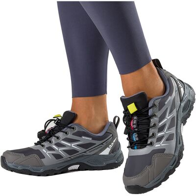 Szare Buty Sportowe Trekkingowe Damskie Na Bieżnikowanej Podeszwie Z Regulowaną Elastyczną Sznurówką Białe Wstawki Casu Rs2502-2w -40 Szare Buty Sportowe Trekkingowe Damskie Na Bieżnikowanej Podeszwie Z Regulowaną Elastyczną Sznurówką Białe Wstawki Casu Rs2502-2w -40