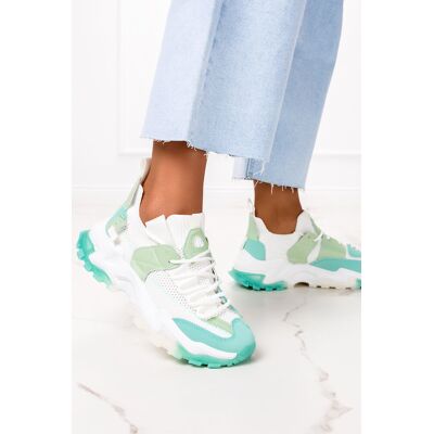 Zielone sneakersy na platformie damskie buty sportowe sznurowane Casu 8260-5-40 Zielone sneakersy na platformie damskie buty sportowe sznurowane Casu 8260-5-40