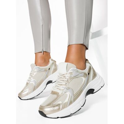 Złote sneakersy damskie buty sportowe na platformie sznurowane Casu GA8052-5-40 Złote sneakersy damskie buty sportowe na platformie sznurowane Casu GA8052-5-40