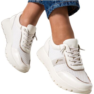 Kremowe Sneakersy Damskie Buty Sportowe Z Siateczką Na Platformie Elastyczne Sznurówki Skórzana Wkładka Carla Qno773-6-40 Kremowe Sneakersy Damskie Buty Sportowe Z Siateczką Na Platformie Elastyczne Sznurówki Skórzana Wkładka Carla Qno773-6-40
