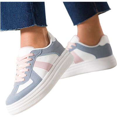 Niebieskie Sneakersy Damskie Buty Sportowe Na Białej Platformie Białe I Różowe Wstawki Sznurowane Carla 1041-40 Niebieskie Sneakersy Damskie Buty Sportowe Na Białej Platformie Białe I Różowe Wstawki Sznurowane Carla 1041-40