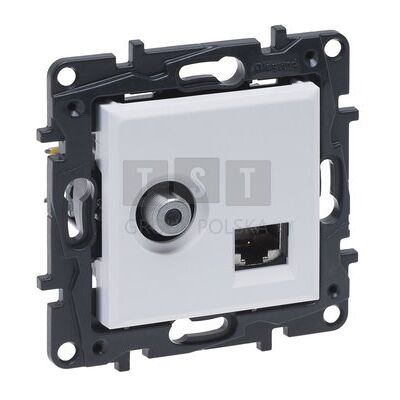 Gniazdo TV Legrand Niloe Step - Typ F, 1,5dB, RJ45 Cat. 6, Białe Gniazdo TV Legrand Niloe Step - Typ F, 1,5dB, RJ45 Cat. 6, Białe