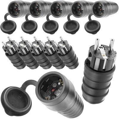 Inny producent Poppstar Zestaw: 6x wtyczka Schuko 250V / 6x gumowe gniazdko wzmocnione, (2-biegunowe, 230V, 16A, IP44), wodoodporne do użytku zewnętrznego, czarne Inny producent Poppstar Zestaw: 6x wtyczka Schuko 250V / 6x gumowe gniazdko wzmocnione, (2-biegunowe, 230V, 16A, IP44), wodoodporne do użytku zewnętrznego, czarne