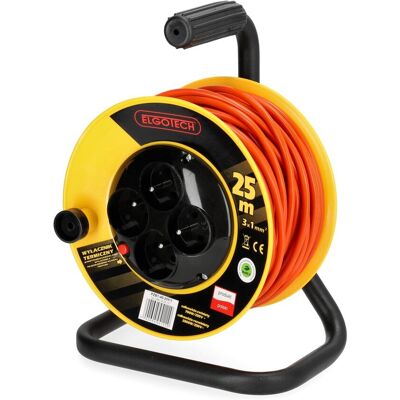 ELGOTECH Przedłużacz bębnowy ogrodowy 25m 4 gniazda 3x1mm zwijany Z UCHWYTEM PVC ELGOTECH Przedłużacz bębnowy ogrodowy 25m 4 gniazda 3x1mm zwijany Z UCHWYTEM PVC