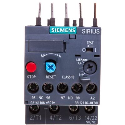 Przekaźnik przeciążeniowy Siemens - 3RU2116-0KB0 - Regulowany 0,9-1,25A, Max 690V Przekaźnik przeciążeniowy Siemens - 3RU2116-0KB0 - Regulowany 0,9-1,25A, Max 690V